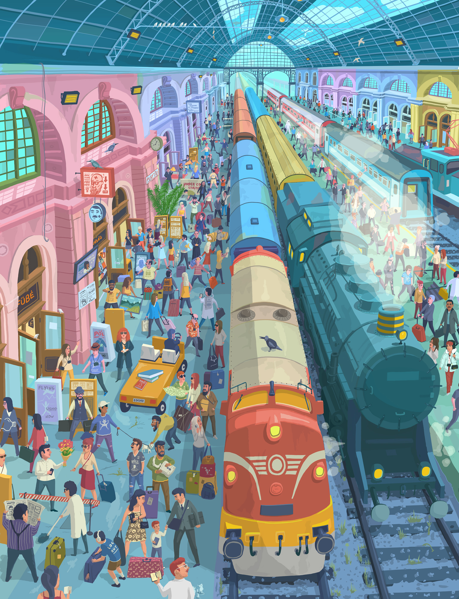 Unique Budapest illustrator Zsolt Vidák reconfigures Keleti station for Russian Doll filmmaker