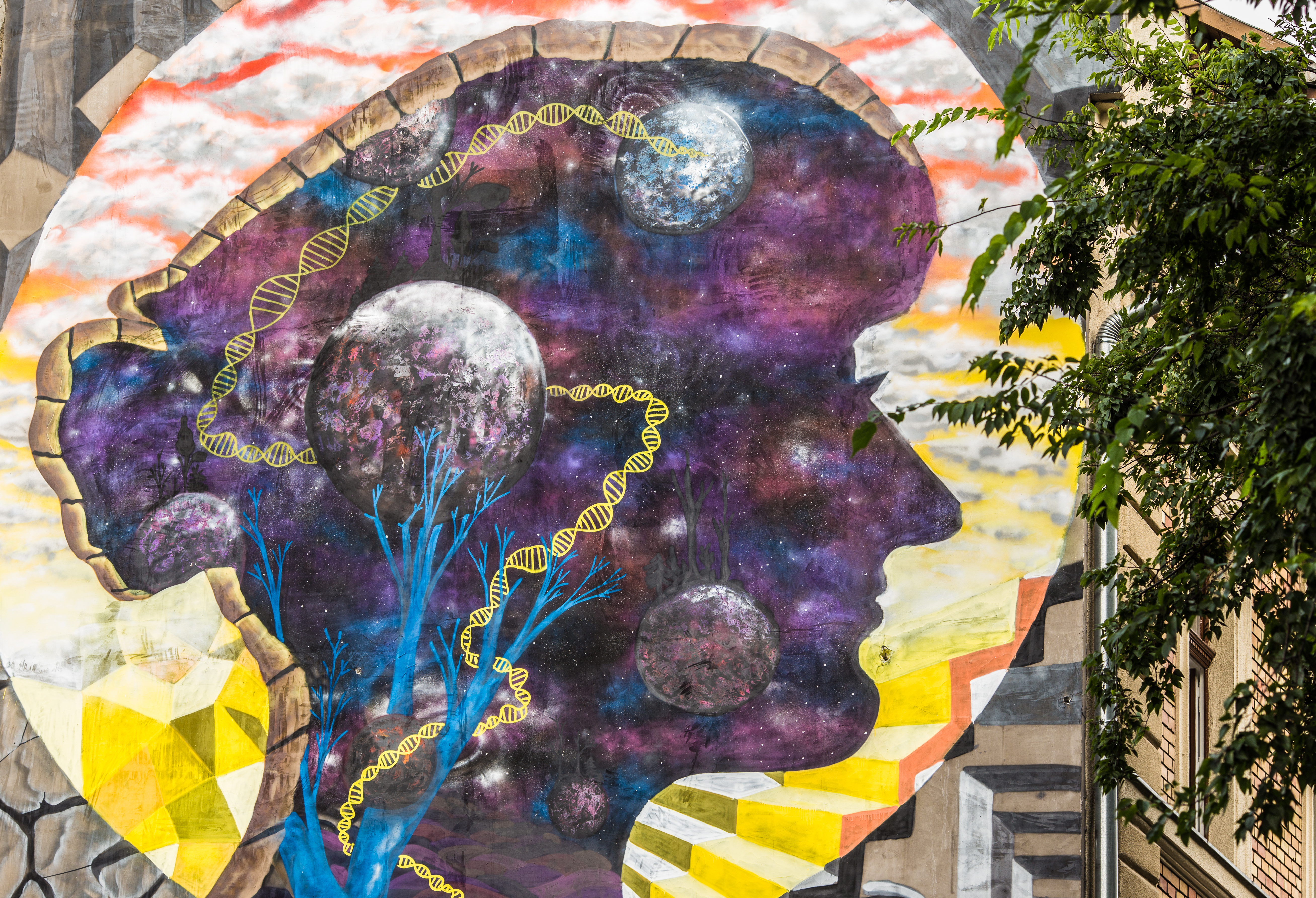 Román művész festette meg a Kőleves kert tűzfalát - Videó
